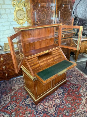 SECRETAIRE DE PENTE FORMANT VITRINE LOUIS XVI - 19ème