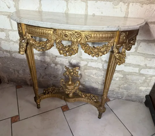 CONSOLE EN BOIS DORE LOUIS XVI 18ème