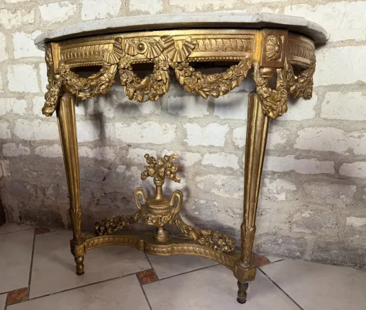 CONSOLE EN BOIS DORE LOUIS XVI 18ème