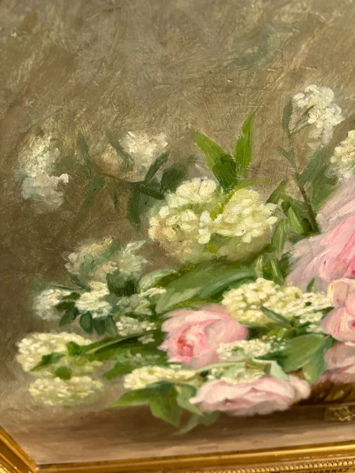 Gerahmtes Blumenstillleben, Öl auf Leinwand, signiert J. CHAVANNAZ