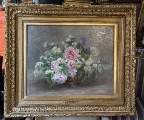 Signiertes Blumenstillleben, Öl auf Leinwand — J. CHAVANNAZ