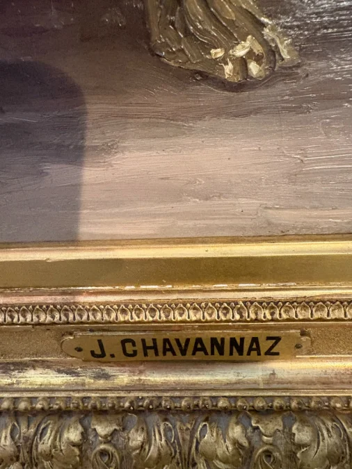 Gerahmtes Blumenstillleben, Öl auf Leinwand, signiert J. CHAVANNAZ