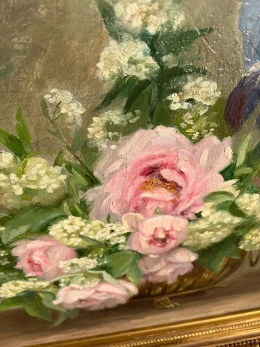 Gerahmtes Blumenstillleben, Öl auf Leinwand, signiert J. CHAVANNAZ