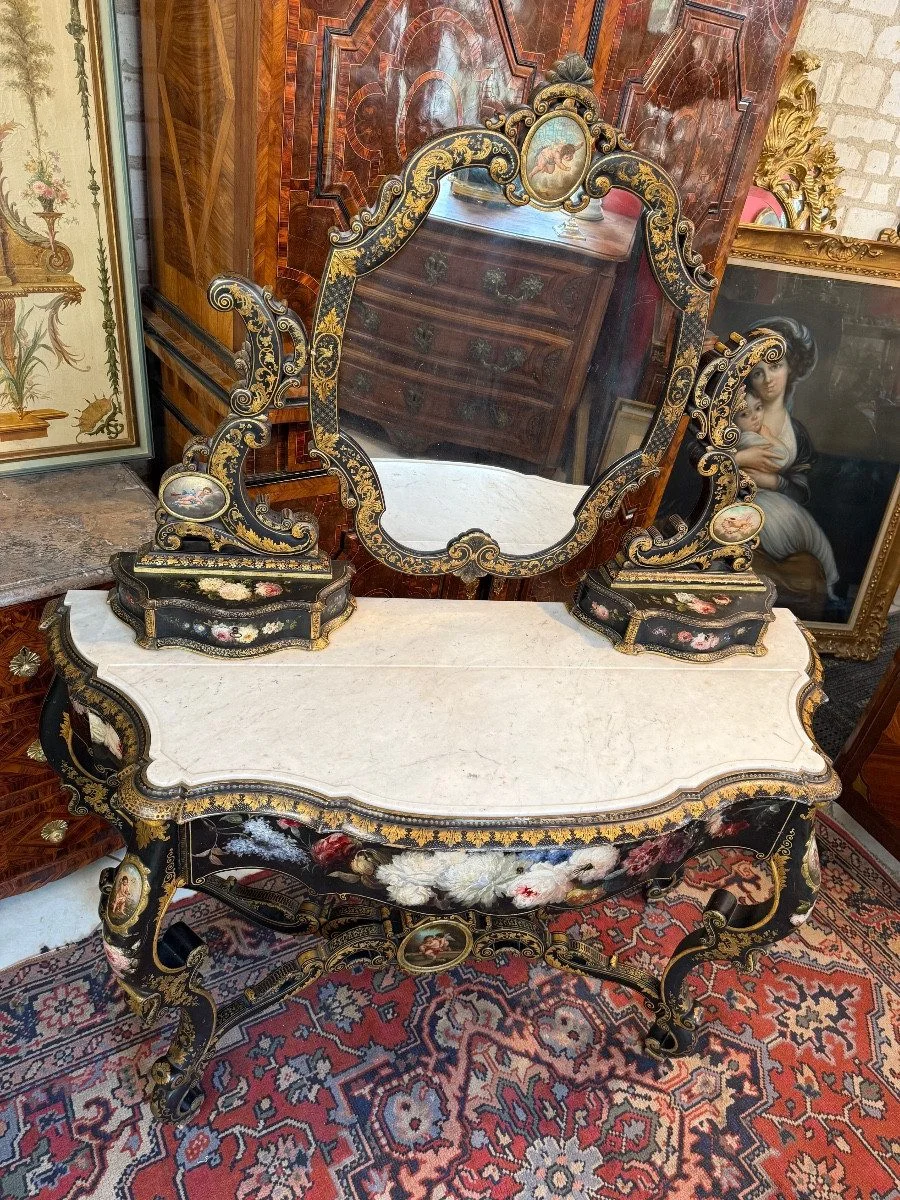 CONSOLA FORMANDO TOCADOR NAPOLEÓN III — Buen estado