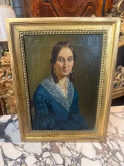 19th-Century Oil on Canvas of a Young Woman