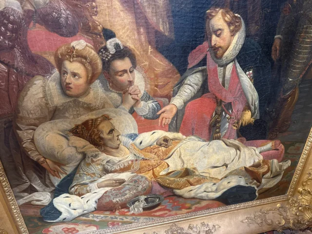 SCHILDERIJ voorstellende de dood van Elisabeth Koningin van Engeland in 1603, naar DELAROCHE — Redelijke staat