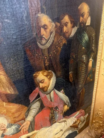 SCHILDERIJ voorstellende de dood van Elisabeth Koningin van Engeland in 1603, naar DELAROCHE — Redelijke staat