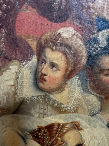 SCHILDERIJ voorstellende de dood van Elisabeth Koningin van Engeland in 1603, naar DELAROCHE — Redelijke staat