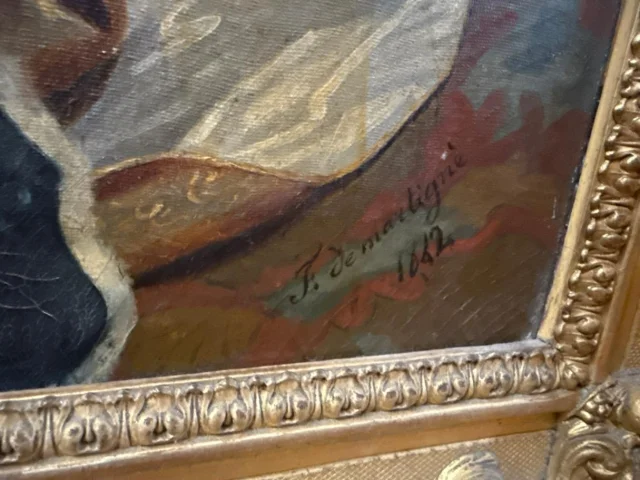 SCHILDERIJ voorstellende de dood van Elisabeth Koningin van Engeland in 1603, naar DELAROCHE — Redelijke staat