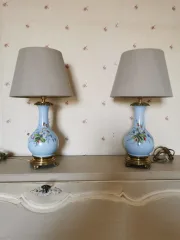 Paire de lampes en porcelaine laiton et bronze
