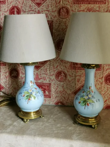 Paire de lampes en porcelaine laiton et bronze