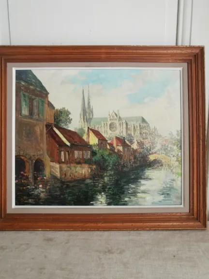 Pechaubès Gena , Chartres huile sur toile , XXe
