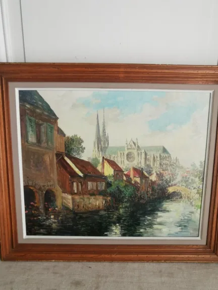 Pechaubès Gena , Chartres huile sur toile , XXe