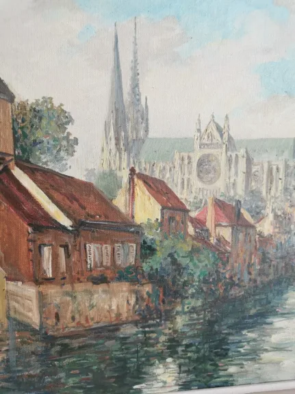 Pechaubès Gena , Chartres huile sur toile , XXe