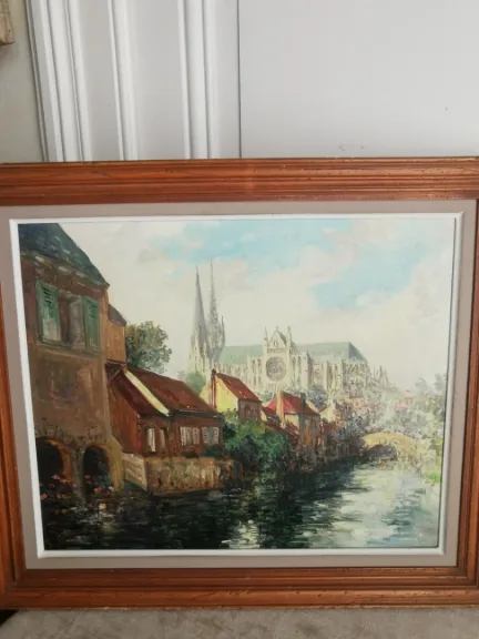 Pechaubès Gena , Chartres huile sur toile , XXe