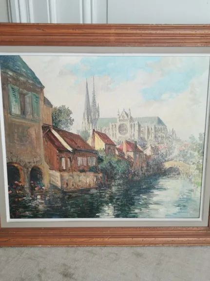Pechaubès Gena , Chartres huile sur toile , XXe