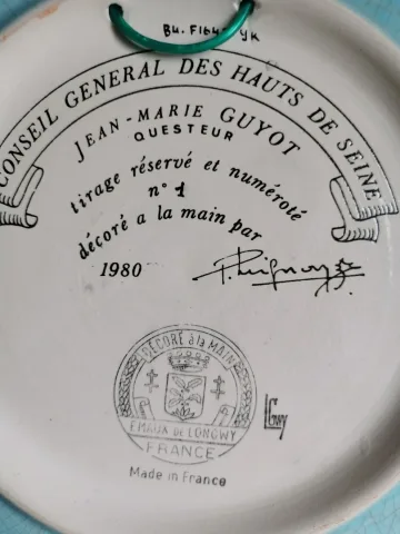 Grand plat en émaux de Longwy diamètre 37 cm