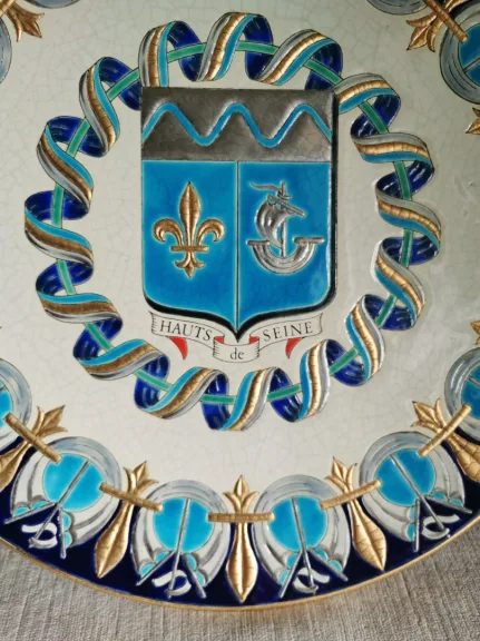 Grand plat en émaux de Longwy diamètre 37 cm