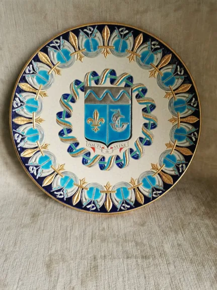 Grand plat en émaux de Longwy diamètre 37 cm
