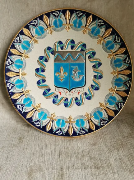 Grand plat en émaux de Longwy diamètre 37 cm