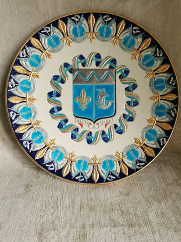 Grand plat en émaux de Longwy diamètre 37 cm