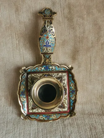 Bougeoir à main cloisonné sur bronze  XIX