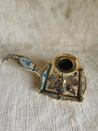 Bougeoir à main cloisonné sur bronze  XIX