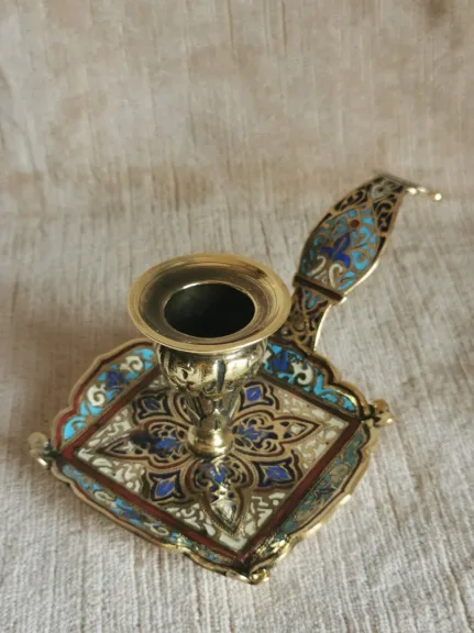 Bougeoir à main cloisonné sur bronze  XIX