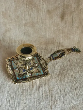 Bougeoir à main cloisonné sur bronze XIX è