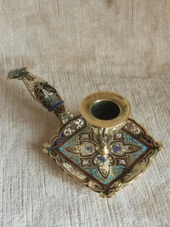 Bougeoir à main cloisonné sur bronze XIX è