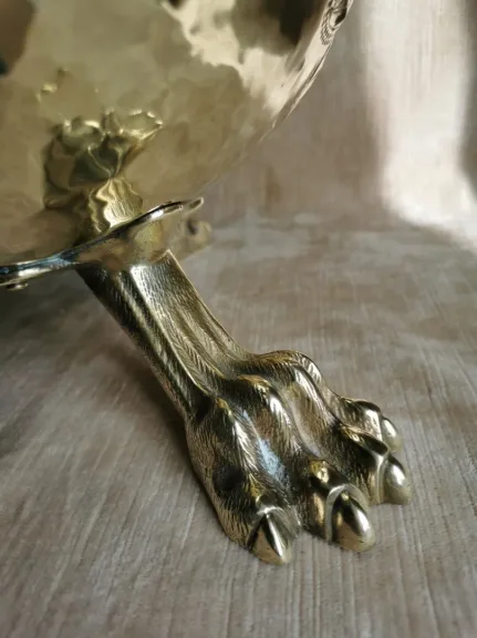 Superbe seau à charbon en cuivre jaune et bronze