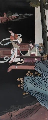 Four-panel Coromandel lacquered wood screen — Good condition