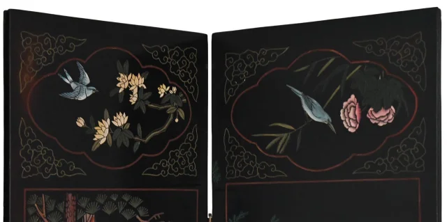Four-panel Coromandel lacquered wood screen — Good condition