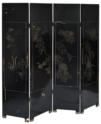 Four-panel Coromandel lacquered wood screen — Good condition