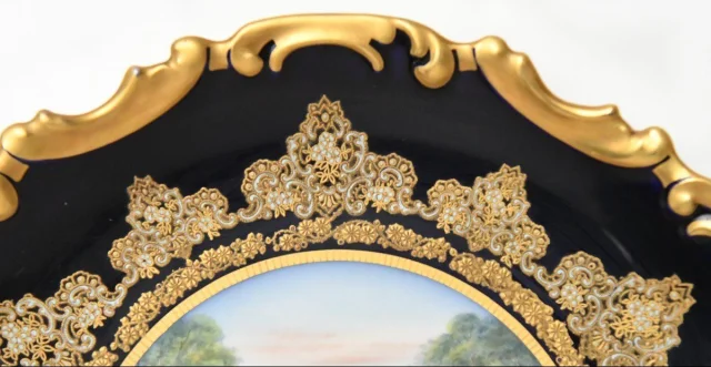 Paar Limoges porseleinen schalen met decor van jachttaferelen, geschilderd door Abel Golse (1844–1937) — Zeer goede staat