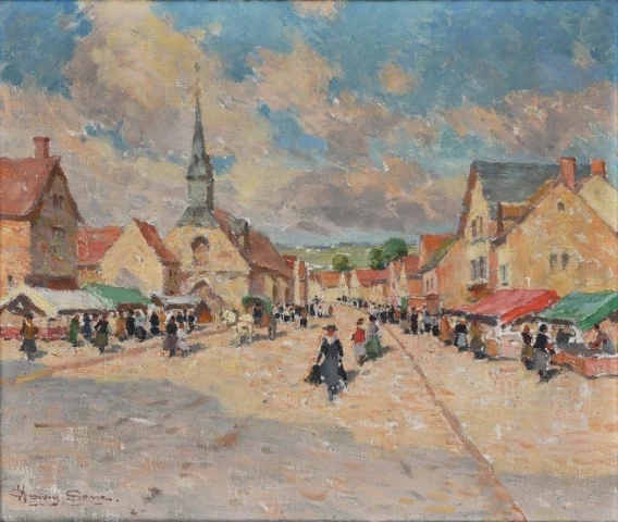 Henry Charles Séné (1889–1961) "Scène de Marché"
Oil on canvas — Very good condition