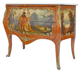Louis XV style commode with Vernis Martin decoration depicting a galant scene