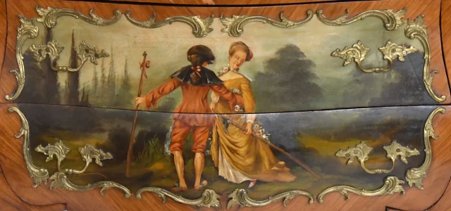 Louis XV style commode with Vernis Martin decoration depicting a galant scene — Good condition