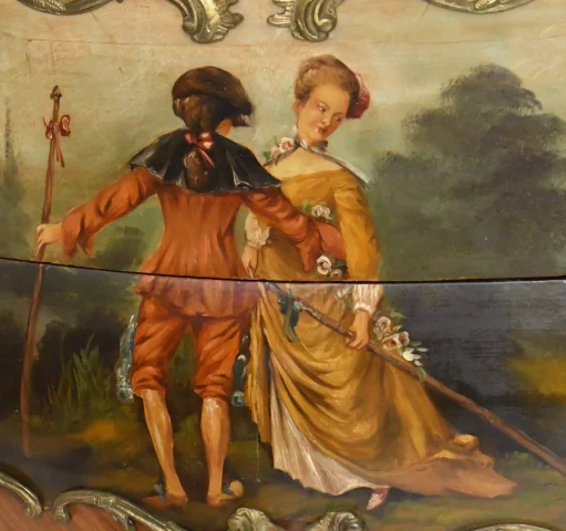 Louis XV style commode with Vernis Martin decoration depicting a galant scene — Good condition