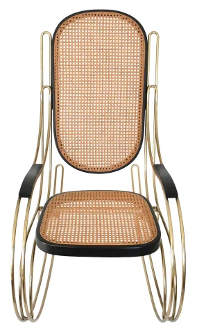 Rocking-chair moderniste en laiton doré et cannage — Très bon état