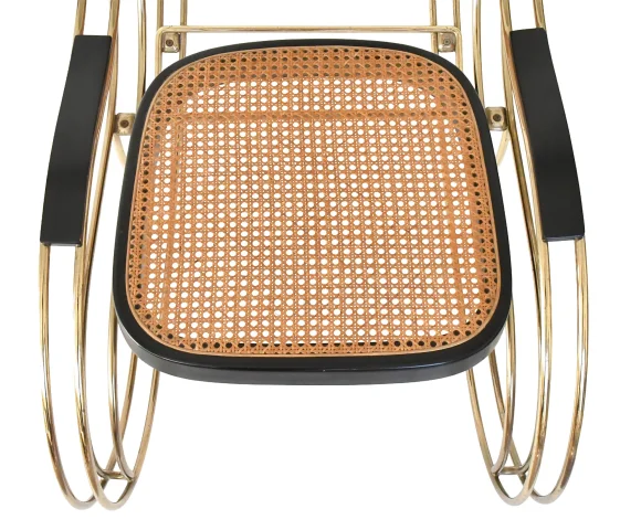 Rocking-chair moderniste en laiton doré et cannage — Très bon état