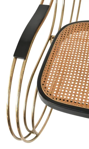 Rocking-chair moderniste en laiton doré et cannage — Très bon état