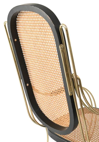 Rocking-chair moderniste en laiton doré et cannage — Très bon état