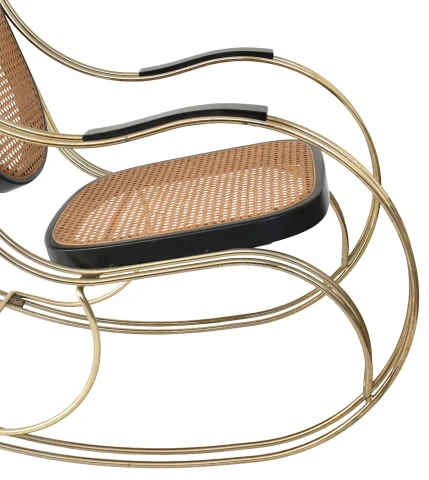Rocking-chair moderniste en laiton doré et cannage — Très bon état