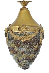 Lampadario italiano in bronzo dorato con dischi in vetro di Murano