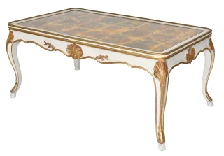 Louis XV style coffee table with églomisé glass top