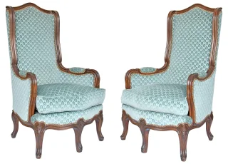 Paar Louis-XV-Stil Bergère-Ohrenlehnsessel auf fünf Beinen