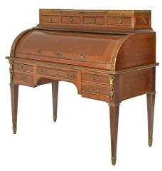 Louis XVI-style cylinder bureau in marquetry