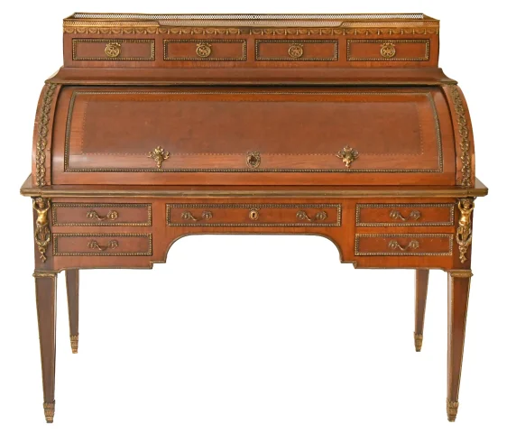 Louis XVI-style cylinder bureau in marquetry — Good condition