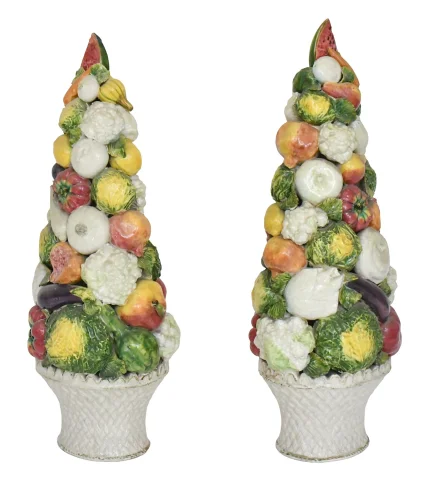 Paire d'important corbeilles de fruits et légumes en céramique italienne — Très bon état
